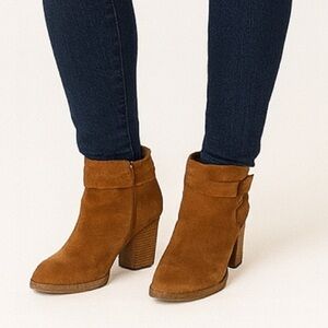 Franco Sarto Orena Brown Suede Block Heel Ankle Boots Size 9 Fall Booties